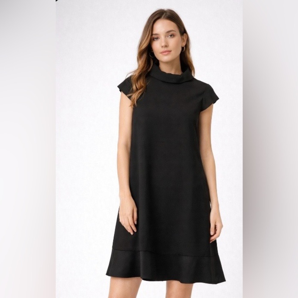 Zalora Collection Black Shift Dress XS Minimal Mock Neck Office Chic